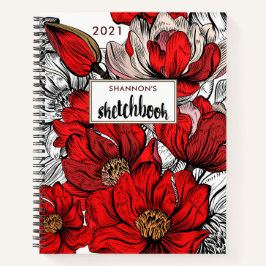 Red Abstrakt Floral 2022 Personalisiert Sketchbook Notizblock