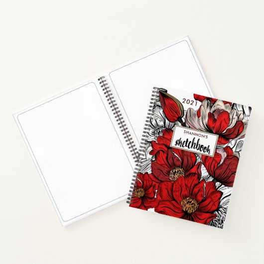 Red Abstrakt Floral 2022 Personalisiert Sketchbook Notizblock (Innenseite)