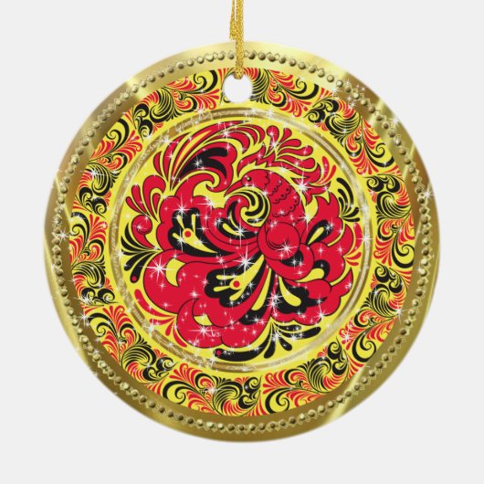 Red Abstrakt Phoenix Bird-Gold & Glitzern Keramikornament (Hinten)
