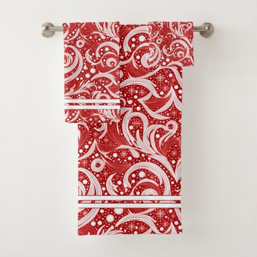 Red Abstrakt Snowflake Pattern#10 ID1009 Badhandtuch Set (Insitu)