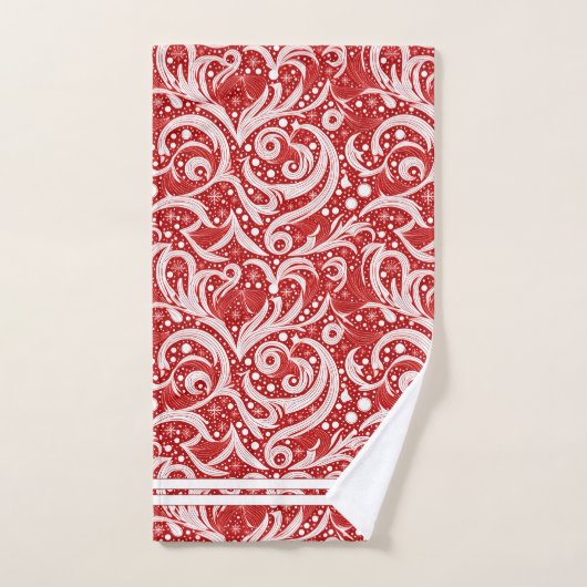 Red Abstrakt Snowflake Pattern#10 ID1009 Badhandtuch Set (Handtuch)