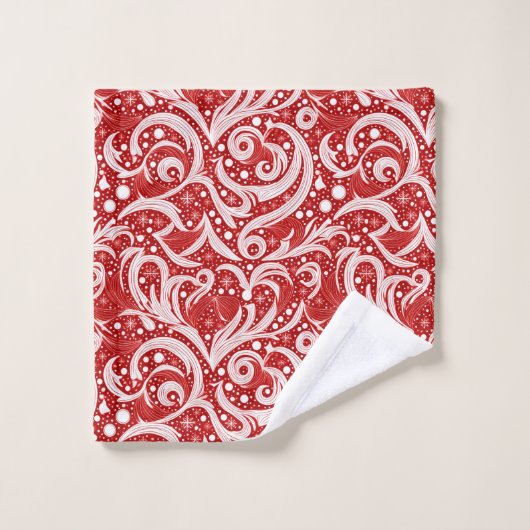 Red Abstrakt Snowflake Pattern#10 ID1009 Badhandtuch Set (Waschlappen)