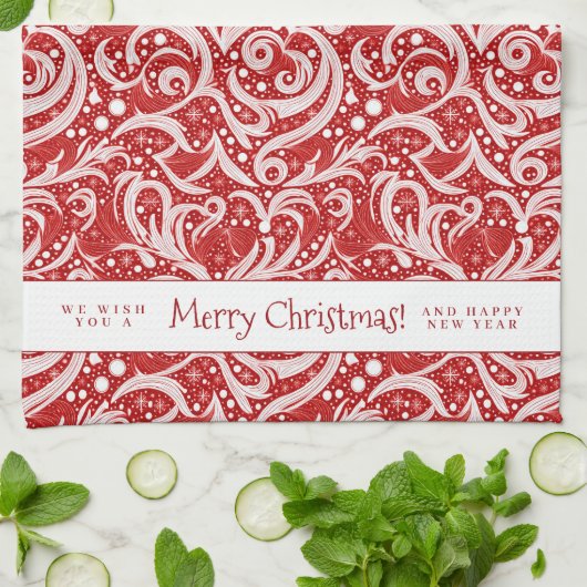 Red Abstrakt Snowflake Pattern#10 ID1009 Geschirrtuch (Gefaltet)