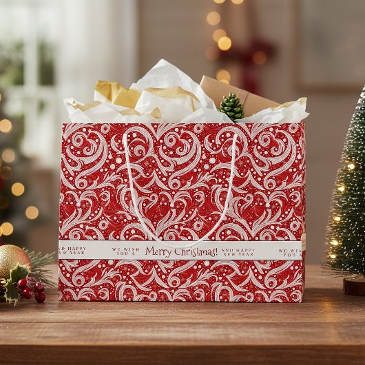 Red Abstrakt Snowflake Pattern#10 ID1009 Große Geschenktüte