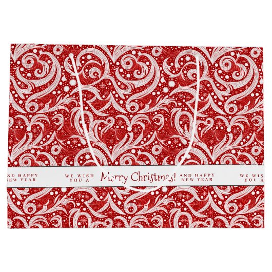 Red Abstrakt Snowflake Pattern#10 ID1009 Große Geschenktüte (Rückseite)