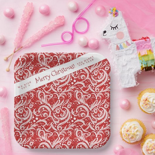 Red Abstrakt Snowflake Pattern#10 ID1009 Pappteller (Party)