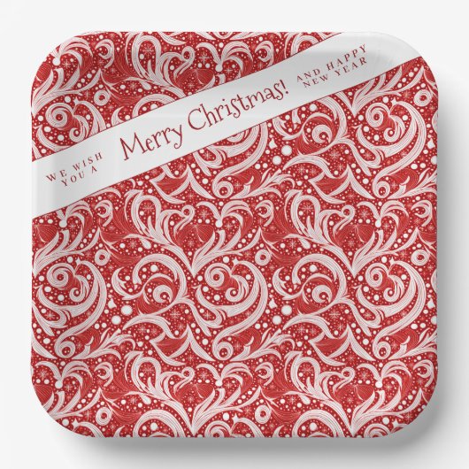 Red Abstrakt Snowflake Pattern#10 ID1009 Pappteller (Vorderseite)