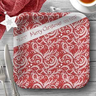 Red Abstrakt Snowflake Pattern#10 ID1009 Pappteller
