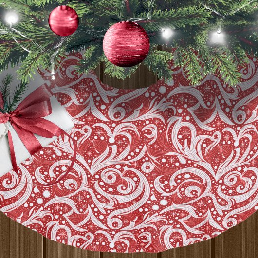 Red Abstrakt Snowflake Pattern#10 ID1009 Polyester Weihnachtsbaumdecke