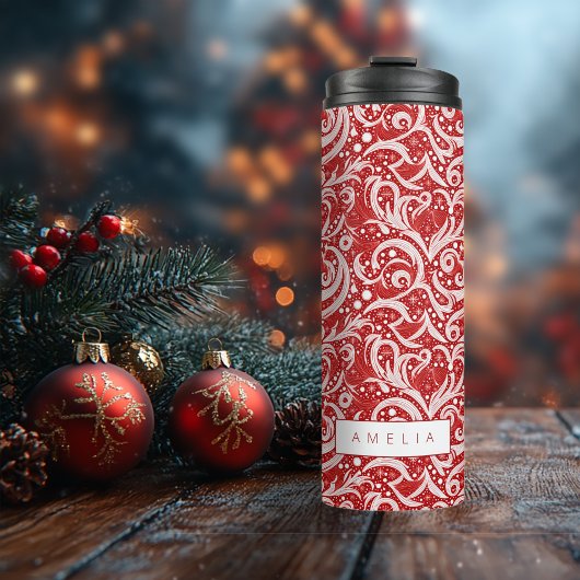 Red Abstrakt Snowflake Pattern#10 ID1009 Thermosbecher