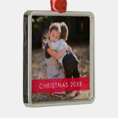 Red Accent Custom Foto & Sentiment Weihnachten Ornament Aus Metall (Rechts)