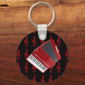 Red Accordion auf Red Treble Clef Muster Schlüsselanhänger (Vorderseite)