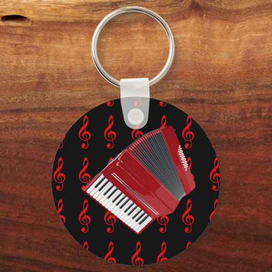 Red Accordion auf Red Treble Clef Muster Schlüsselanhänger (Vorderseite)