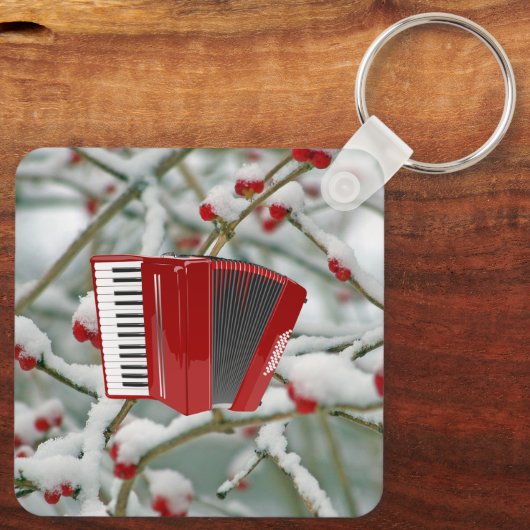 Red Accordion - Berries im Schnee Hintergrund Schlüsselanhänger (Rückseite)