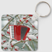 Red Accordion - Berries im Schnee Hintergrund Schlüsselanhänger (Rückseite)
