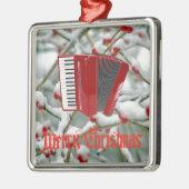 Red Accordion - Berries in the Snow Background Ornament Aus Metall (Links)