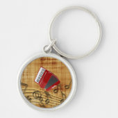 Red accordion, black notes, gold background keycha schlüsselanhänger (Vorne)