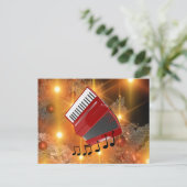 Red Accordion Holiday Design Feiertagspostkarte (Stehend Vorderseite)