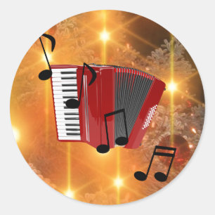 Red Accordion mit Musical Notes Runder Aufkleber