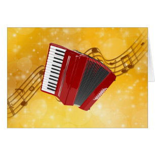 Red Accordion on Musical Notes
