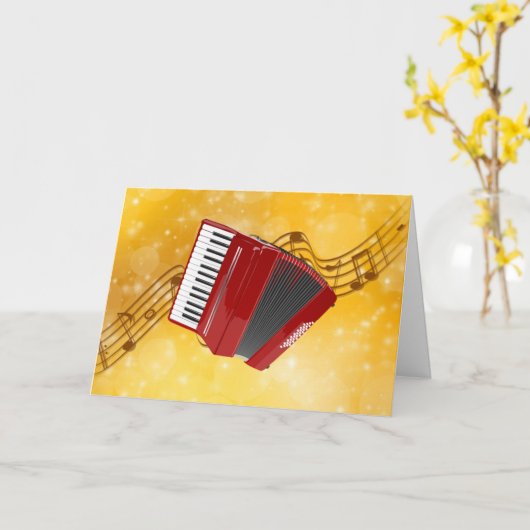 Red Accordion on Musical Notes Karte (Gelbe Blume)