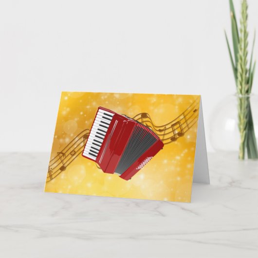 Red Accordion on Musical Notes Karte (Vorderseite)