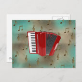 Red Accordion on Musical Notes Postkarte (Vorne/Hinten)