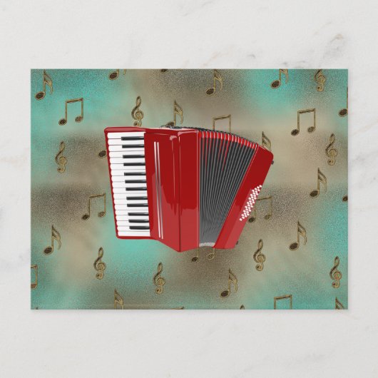Red Accordion on Musical Notes Postkarte (Vorderseite)