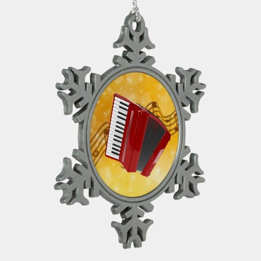 Red Accordion on Musical Notes Schneeflocken Zinn-Ornament (Links)