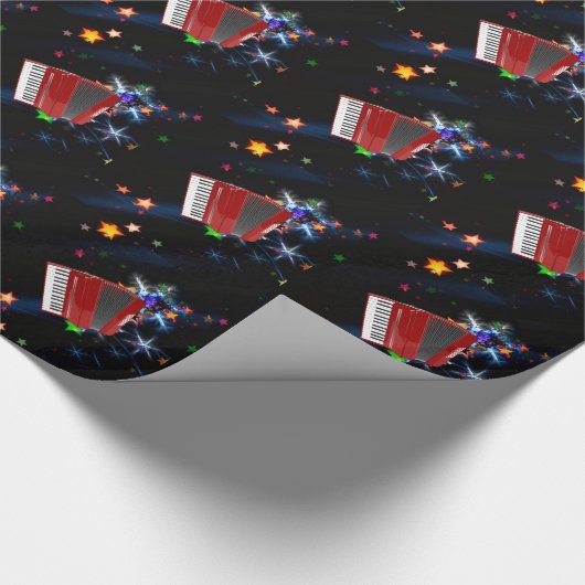 Red Accordion über Starry Background Geschenkpapier (Ecke)