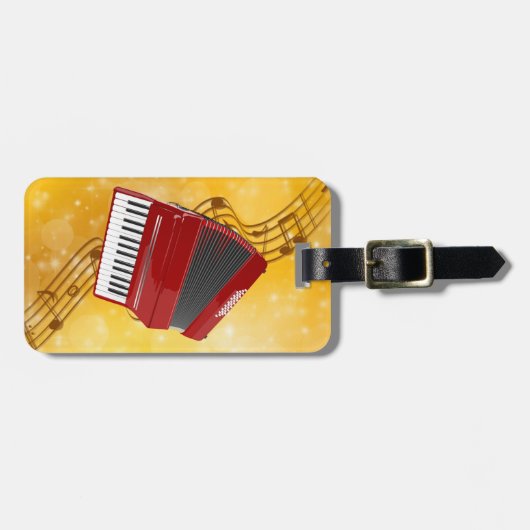 Red Accordion und Musical Notes Gepäckanhänger (Vorderseite horizontal)