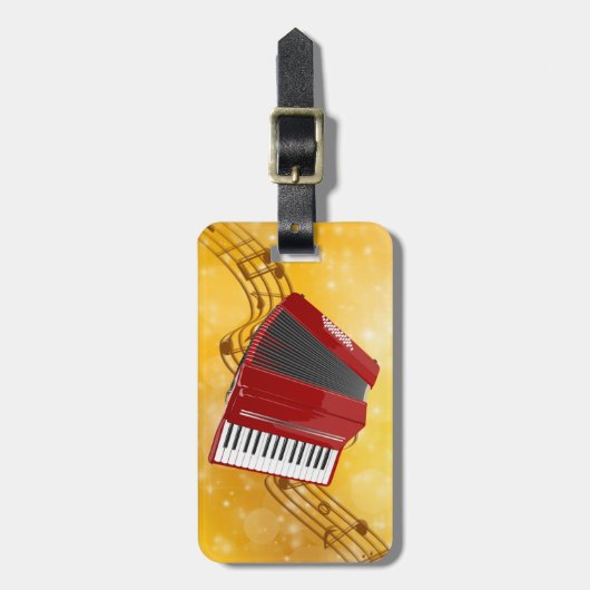 Red Accordion und Musical Notes Gepäckanhänger (Vorderseite vertikal)