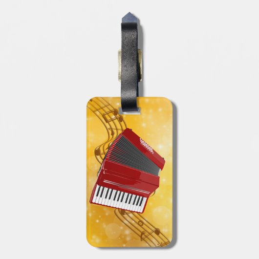 Red Accordion und Musical Notes Gepäckanhänger (Rückseite vertikal)