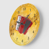 Red Accordion und Musical Notes Große Wanduhr (Winkel)