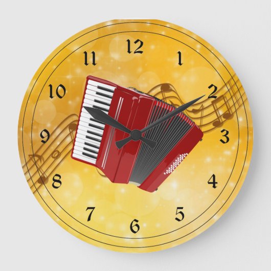 Red Accordion und Musical Notes Große Wanduhr (Vorderseite)