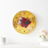 Red Accordion und Musical Notes Große Wanduhr (Zuhause)