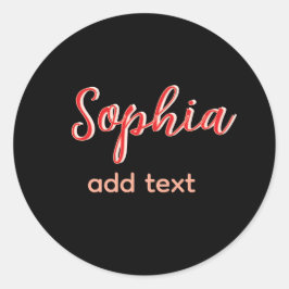 Red add name Girl Boss Schwarz Runder Aufkleber