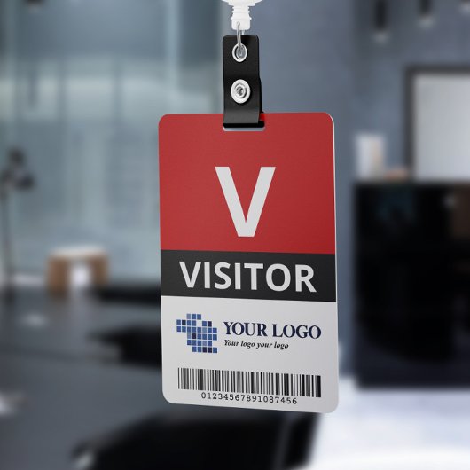 Red Add Your Logo & Bar Code Besucher Ausweis