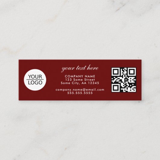 Red Add your Logo QR Code Custom Text Promotion Mini Visitenkarte (Vorderseite)