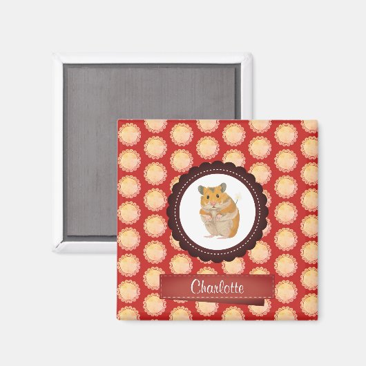 Red Add Your Name Hamster Magnet (Vorderseite/Rückseite)