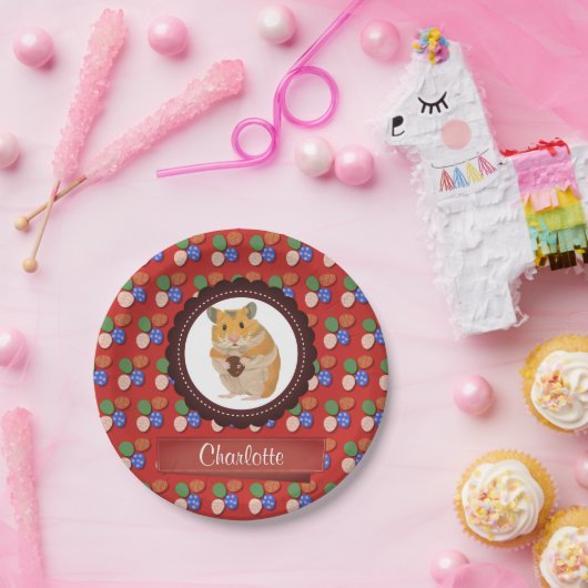 Red Add your name Hamster Oster Pappteller (Party)