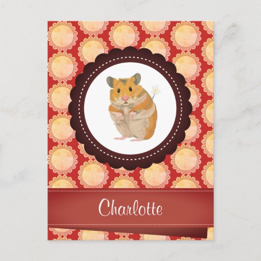 Red Add Your Name Hamster Postkarte (Vorderseite)