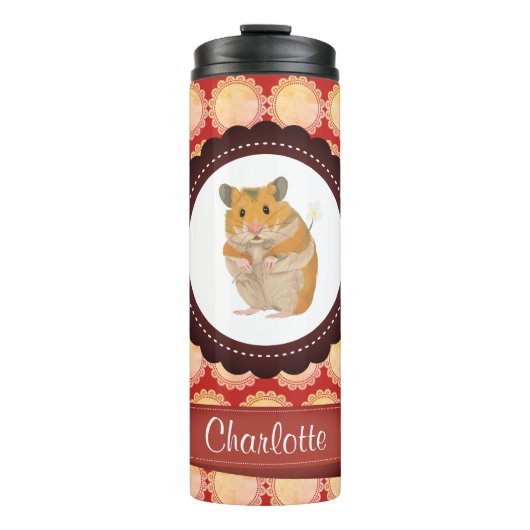 Red Add Your Name Hamster Thermosbecher (Vorderseite)