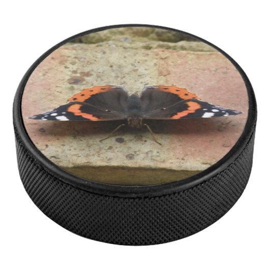 Red Admiral Butterfly Hockey Puck (3/4)