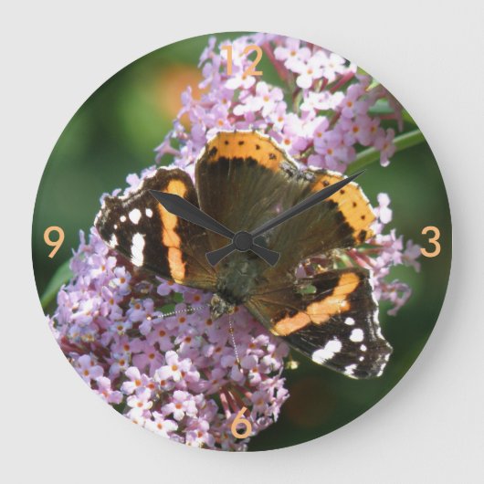 Red Admiral Butterfly und Buddleia Wall Clock Große Wanduhr (Vorderseite)
