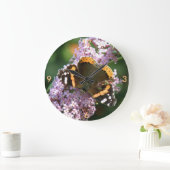 Red Admiral Butterfly und Buddleia Wall Clock Große Wanduhr (Zuhause)