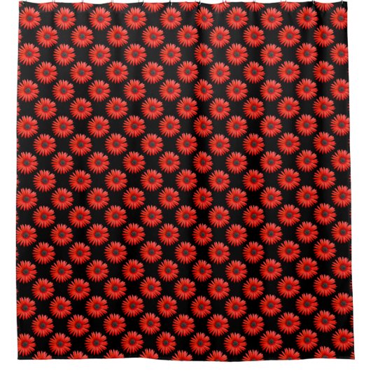 Red African Daisy Pattern auf schwarz Duschvorhang (Vorderseite)