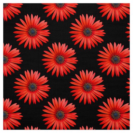 Red African Daisy Pattern auf schwarz Stoff (Muster)