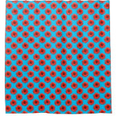 Red African Daisy Pattern auf Sky Blue Duschvorhang (Vorderseite)