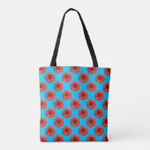 Red African Daisy Pattern auf Sky Blue Tasche (Rückseite)